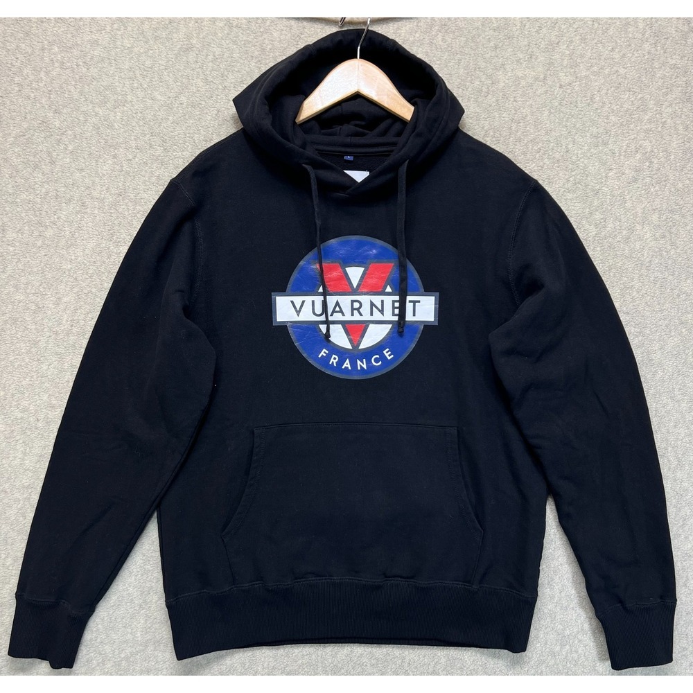 Vuarnet France Mens Pullover Hoodie Black Cotton Logo Graphic Heavyweight L